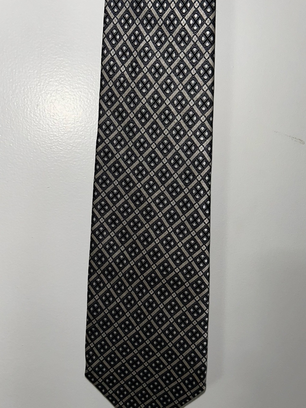 Gianni Viera Tie 100% Pure Silk Made in Italy Black & Silver Geometric Mens